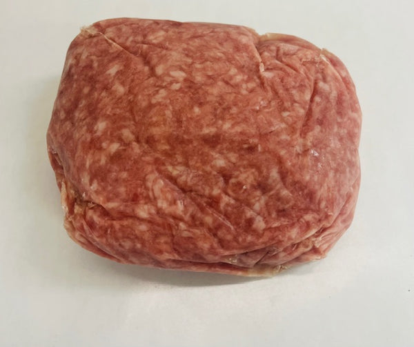 Raw ground meat on a white background