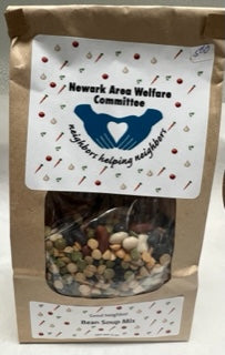 Newark Area Welfare soup mix in a brown bag with beans visible.