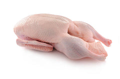 A whole, raw duck on a white background.