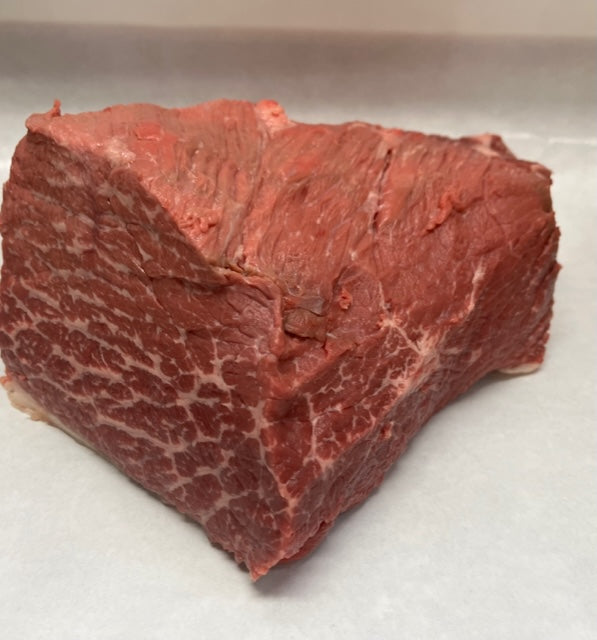 raw rump roast on white background