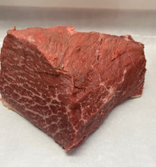 raw rump roast on white background