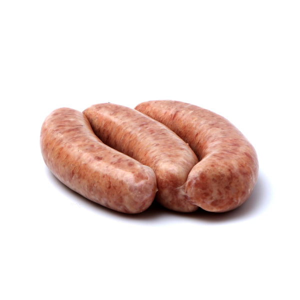 A pair of fresh Italian sausages on a white background.