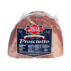 Packaged prosciutto meat from Dietz & Watson brand, labeled as gluten-free and no MGAs.