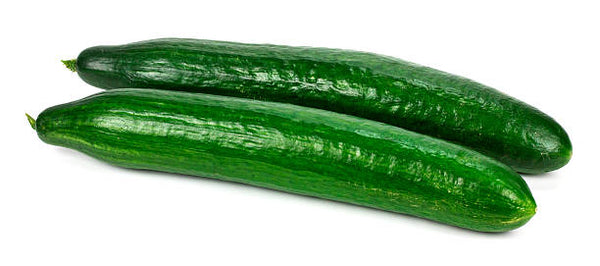Two english cucumbers next to each other with white background. 