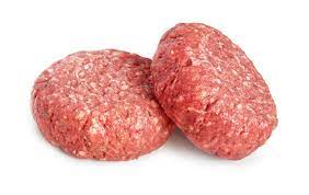 Two raw ground chuck patties on a white background