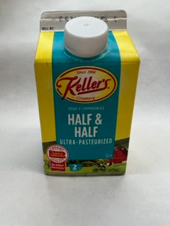 A carton of Keller's Half & Half ultra-pasteurized half-skimmed milk.