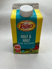 A carton of Keller's Half & Half ultra-pasteurized half-skimmed milk.